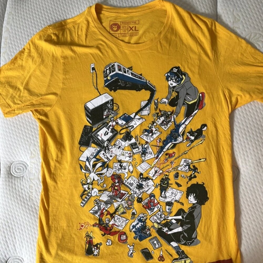Boomslank MANIA Graphic T-Shirt XL Yellow DJ Turntable Streetwear Anime Style